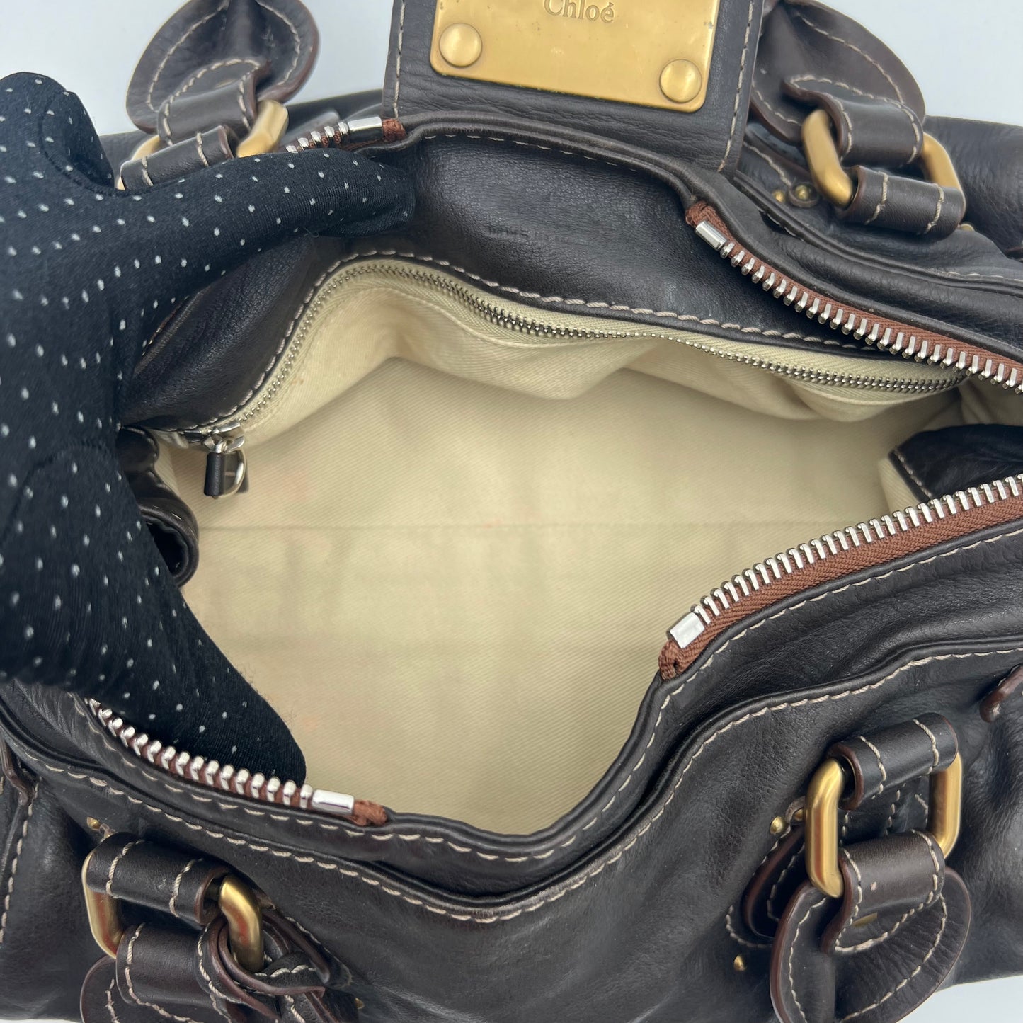 Chloe Dark Brown Leather White Stitch Paddington