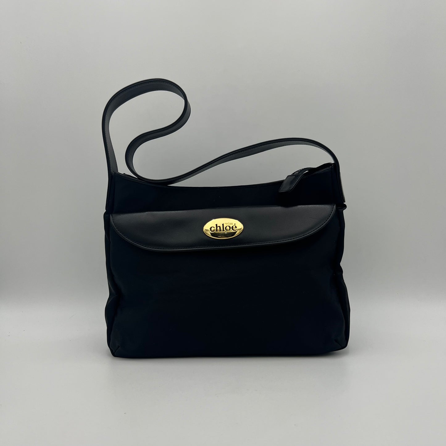 Chloe Miss Chloe Black Nylon and Leather Hobo Shoulder Bag