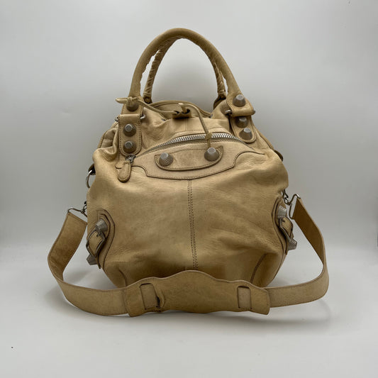 Balenciaga Sand Beige Leather Pompon Hobo with Long Strap