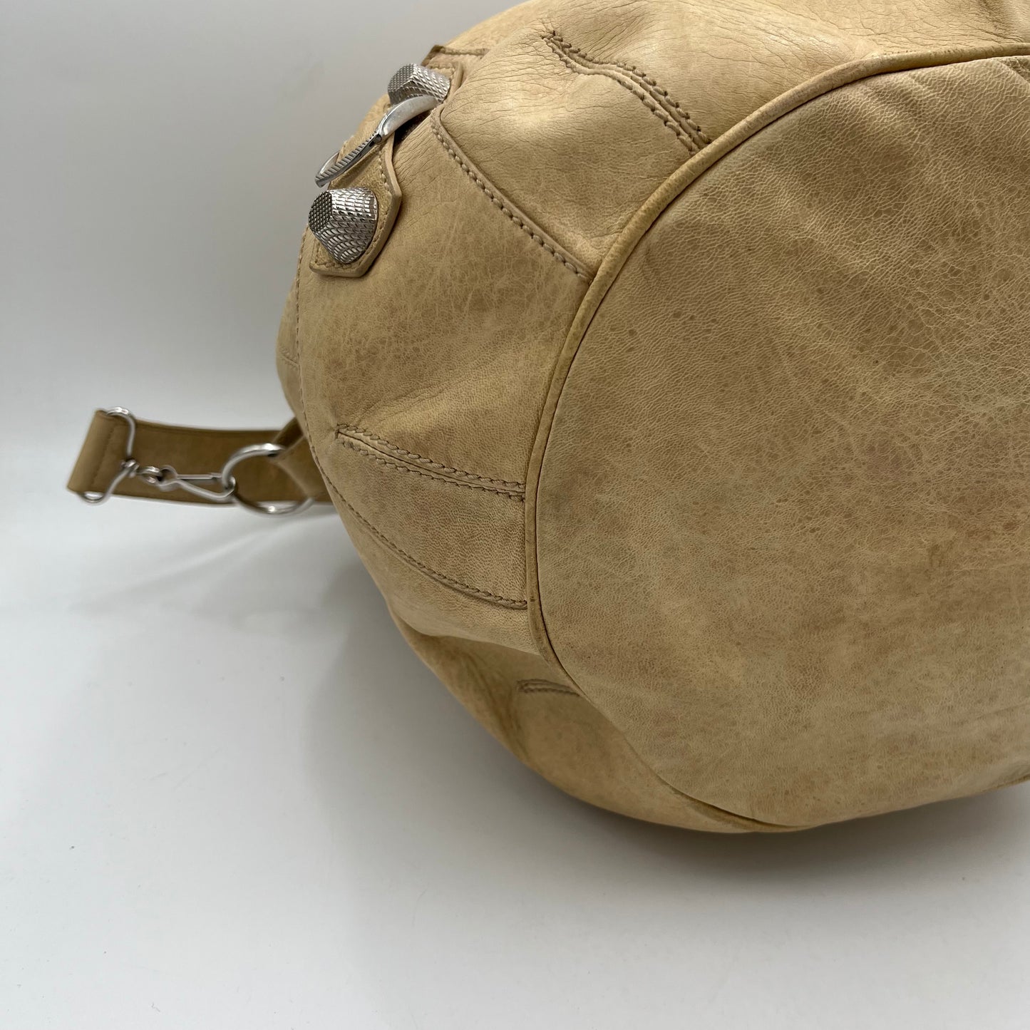 Balenciaga Sand Beige Leather Pompon Hobo with Long Strap