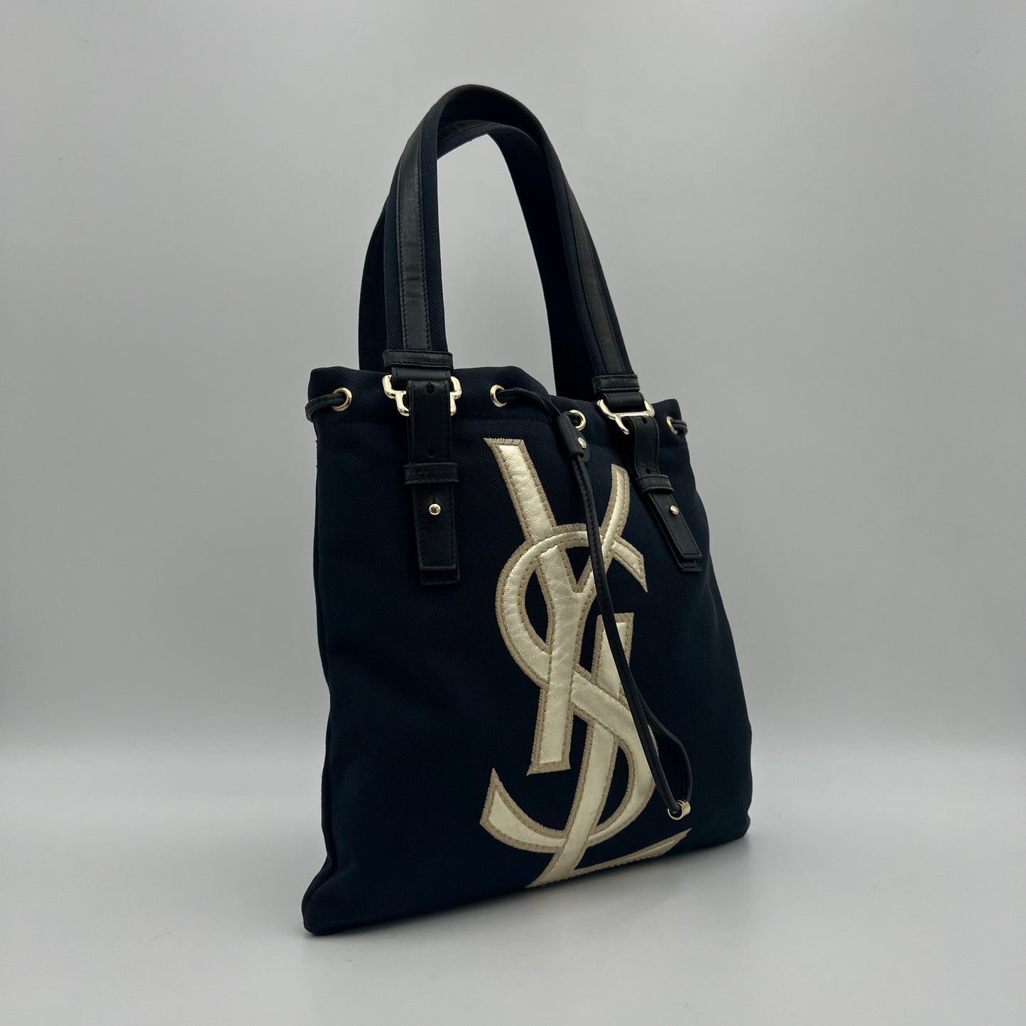 YSL Dark Blue Canvas Kahala Tote