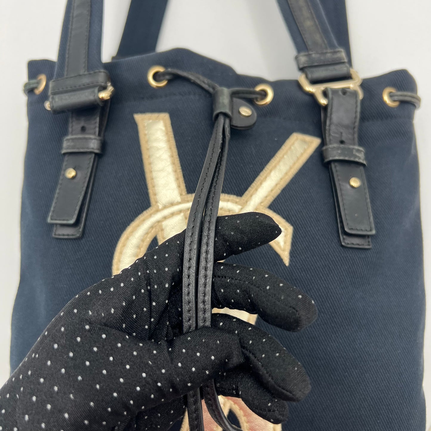 YSL Dark Blue Canvas Kahala Tote