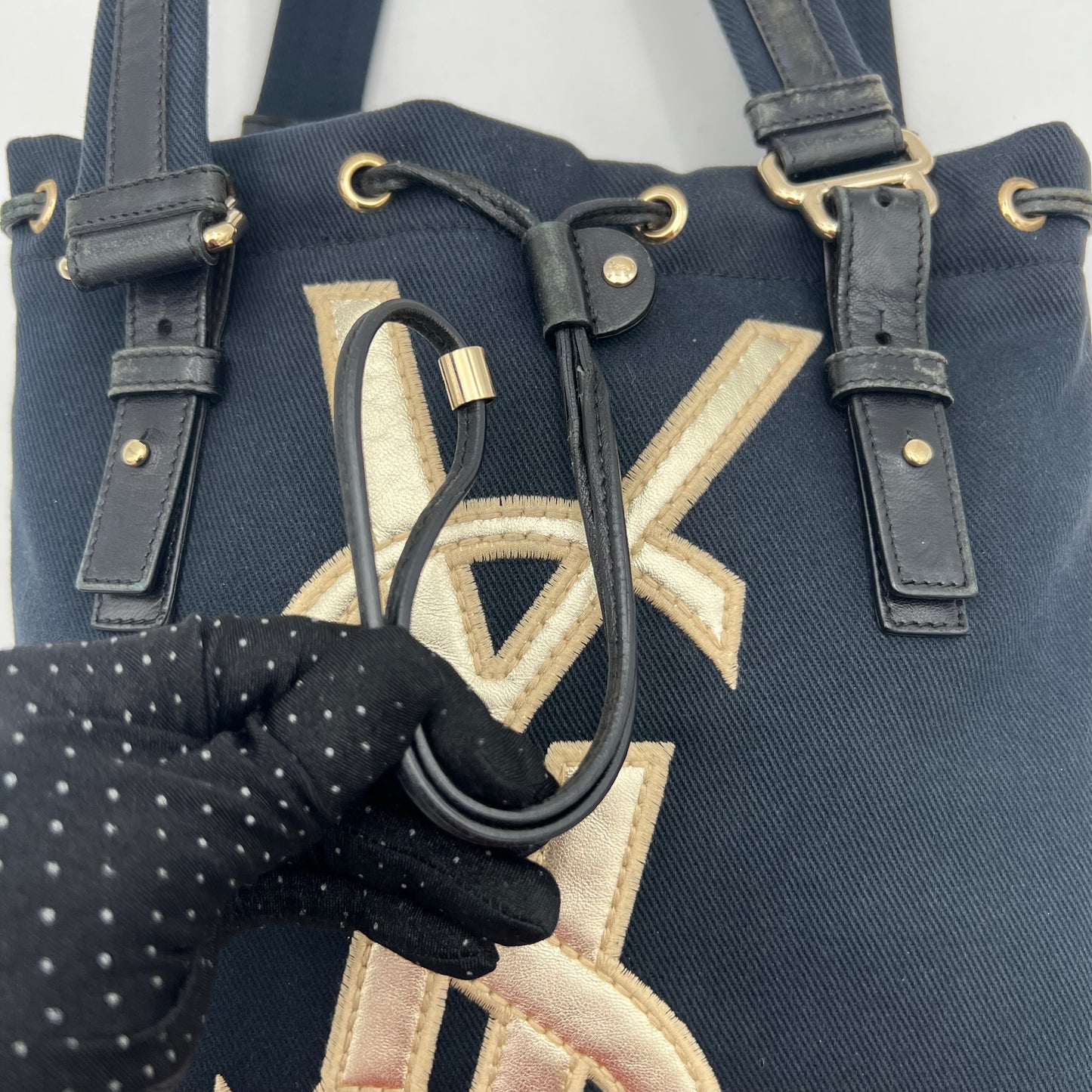 YSL Dark Blue Canvas Kahala Tote
