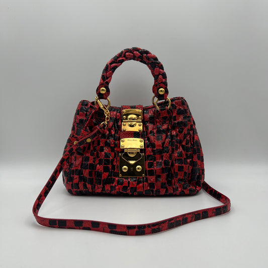 Miu Miu Red and Black Python Leather Coffer Handbag
