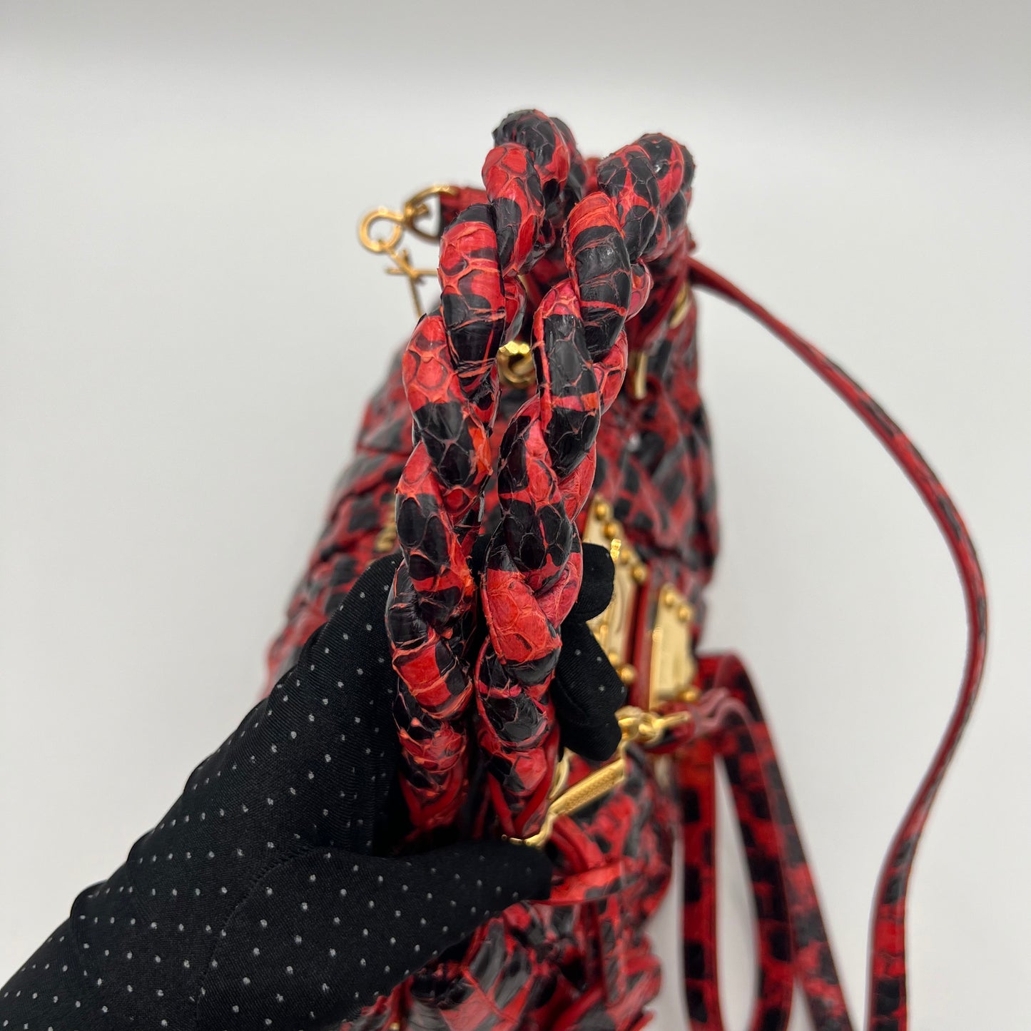Miu Miu Red and Black Python Leather Coffer Handbag