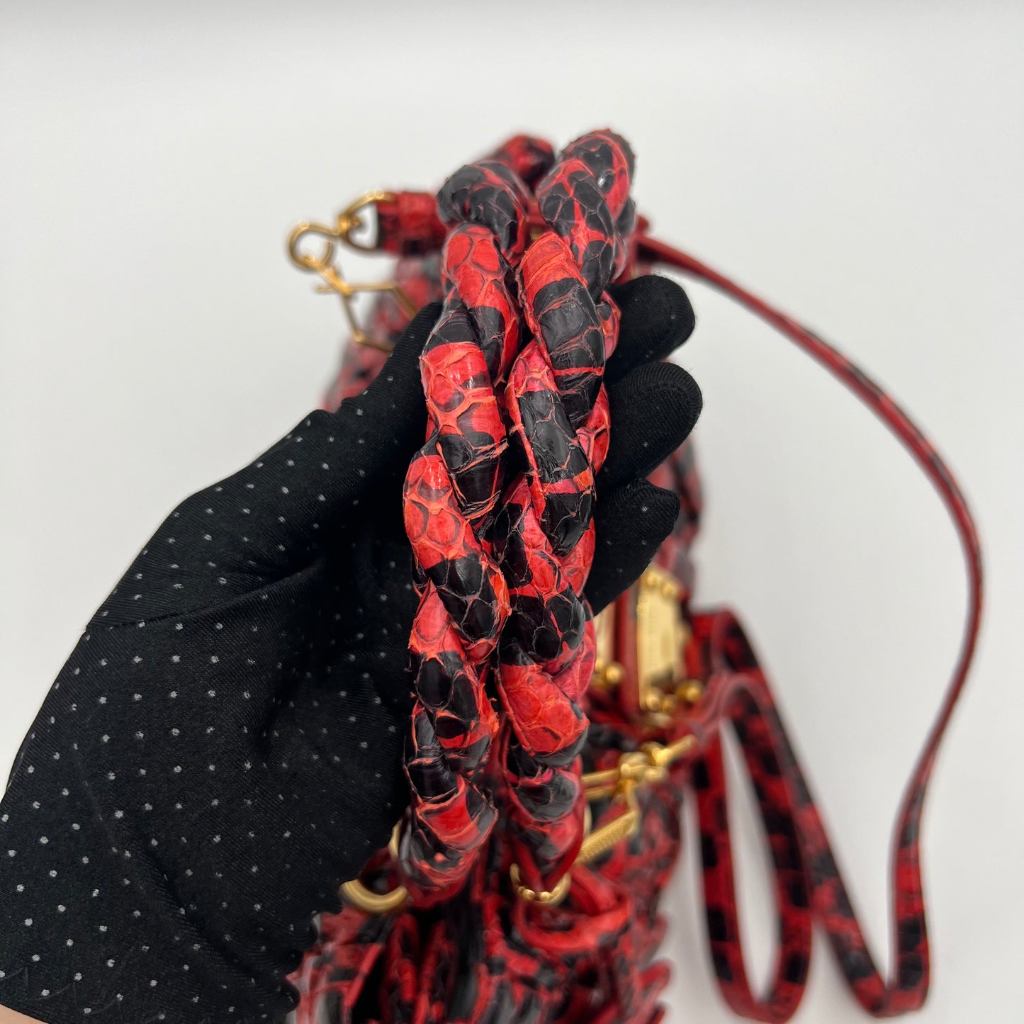 Miu Miu Red and Black Python Leather Coffer Handbag