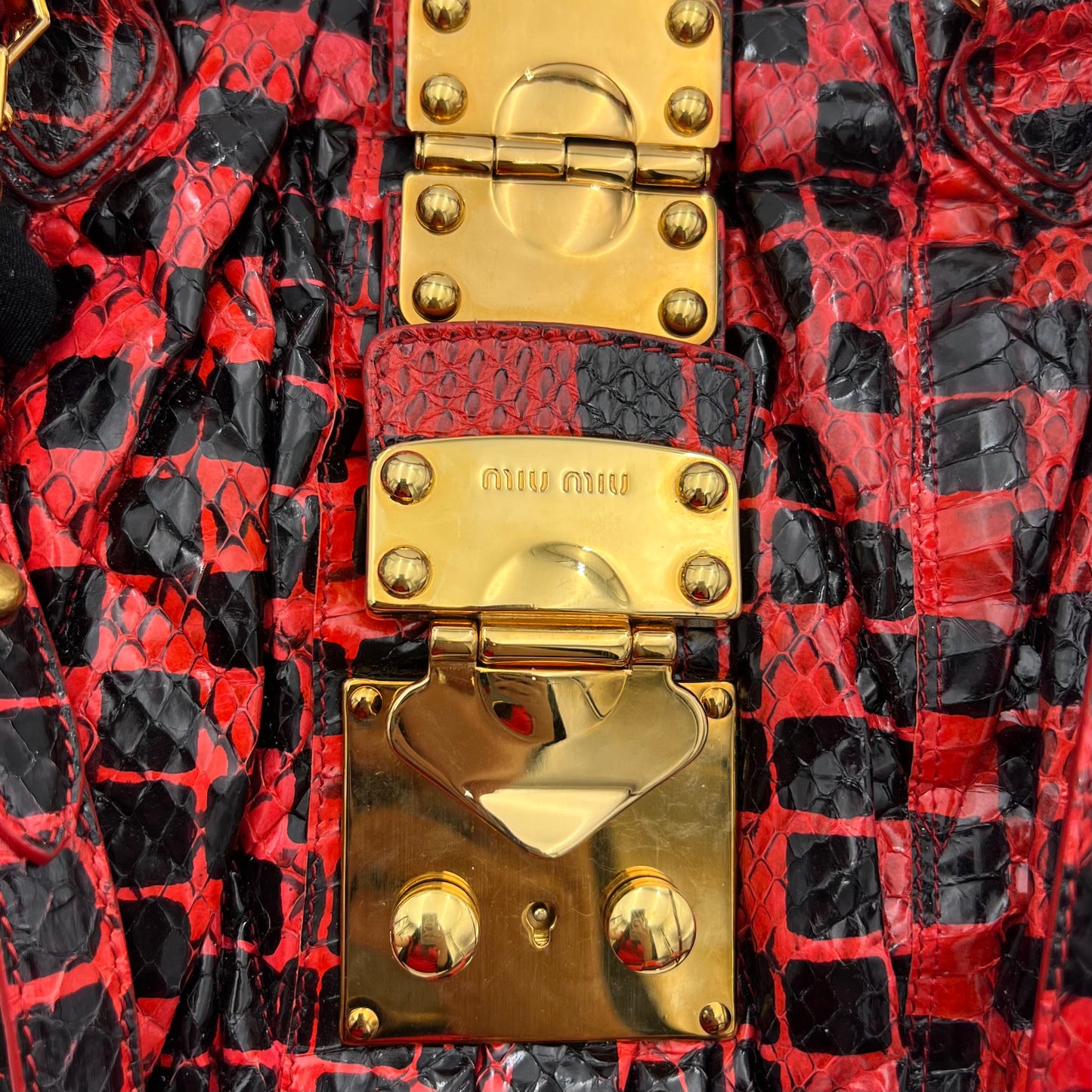 Miu Miu Red and Black Python Leather Coffer Handbag