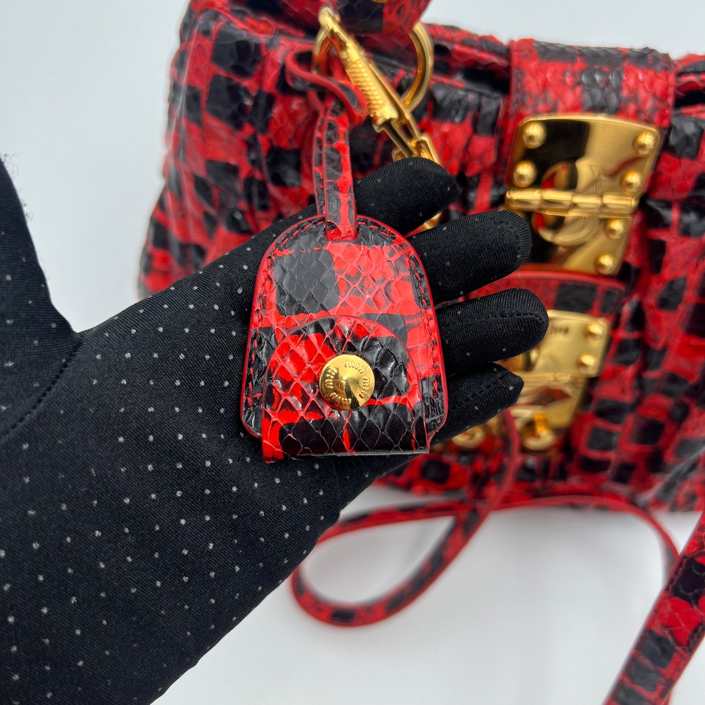 Miu Miu Red and Black Python Leather Coffer Handbag