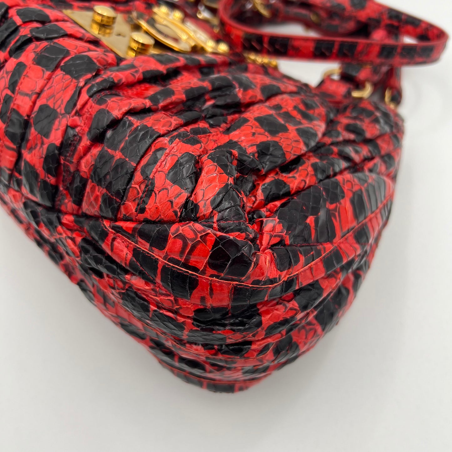 Miu Miu Red and Black Python Leather Coffer Handbag