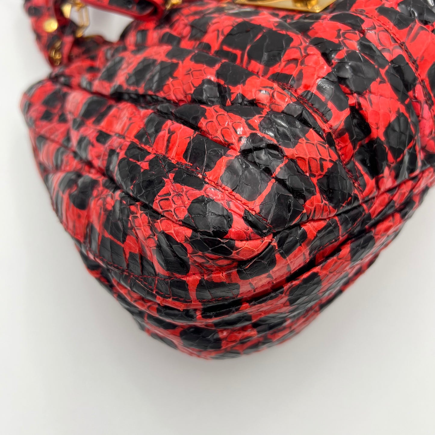 Miu Miu Red and Black Python Leather Coffer Handbag