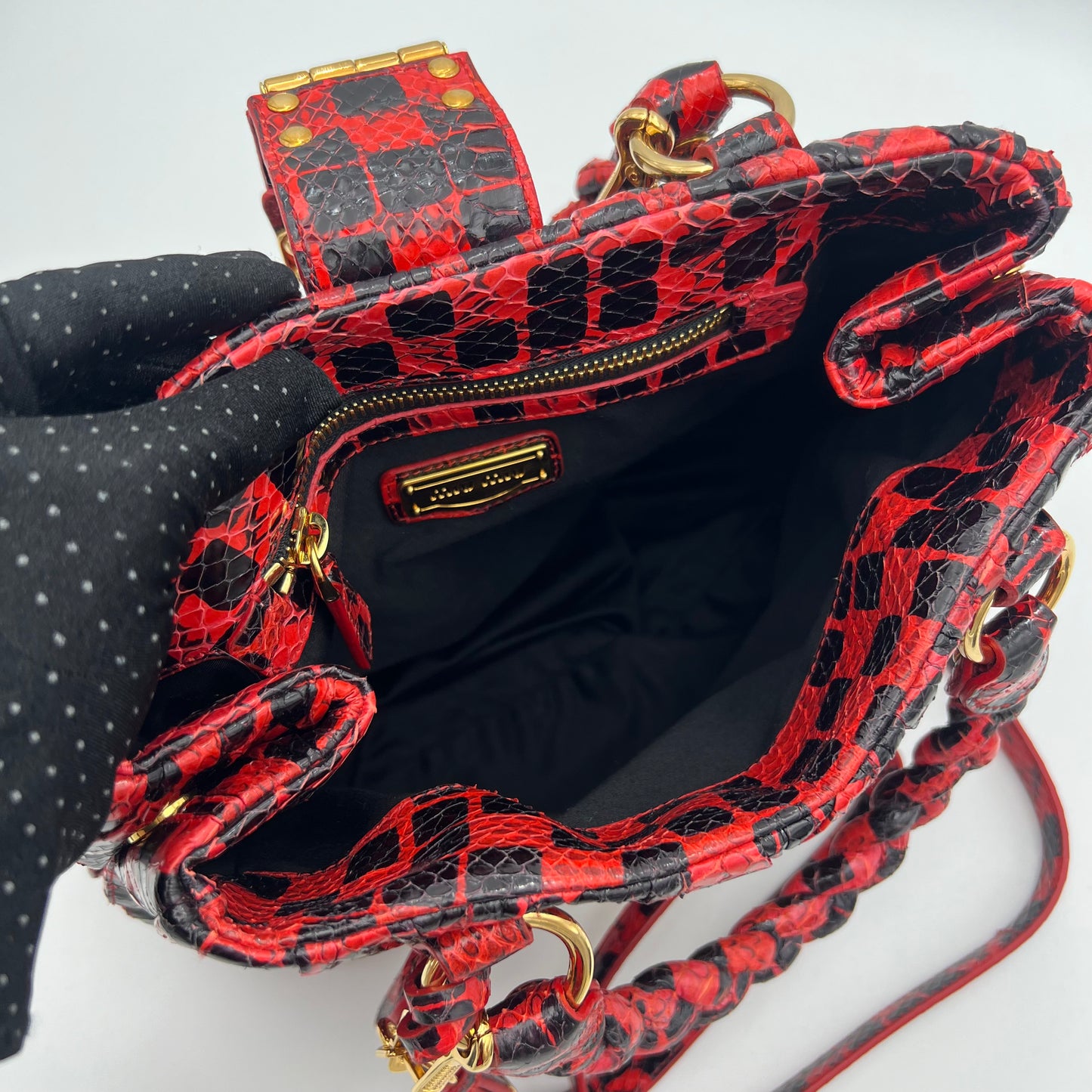 Miu Miu Red and Black Python Leather Coffer Handbag
