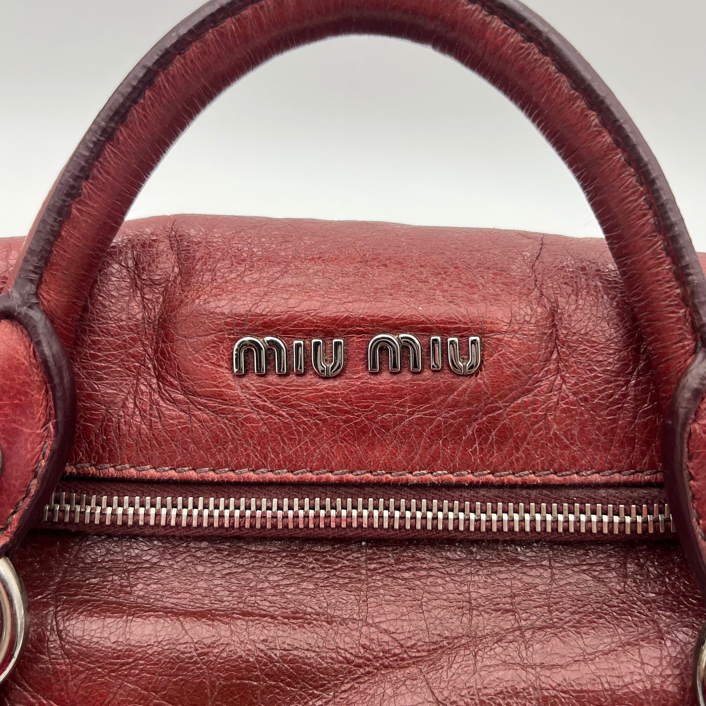 Miu Miu Burgundy Lux Vitello Bow Satchel Bag