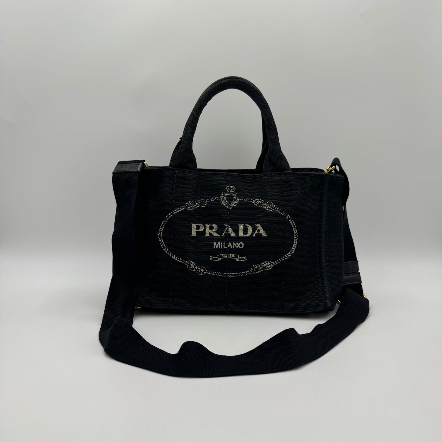 Prada Black Canvas Small Canapa GHW
