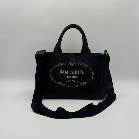 Prada Black Canvas Small Canapa GHW
