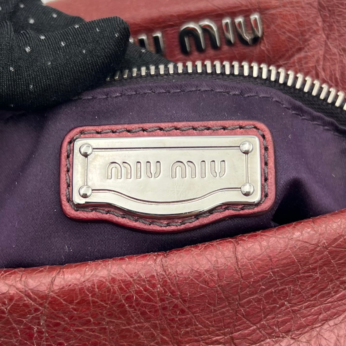 Miu Miu Burgundy Lux Vitello Bow Satchel Bag
