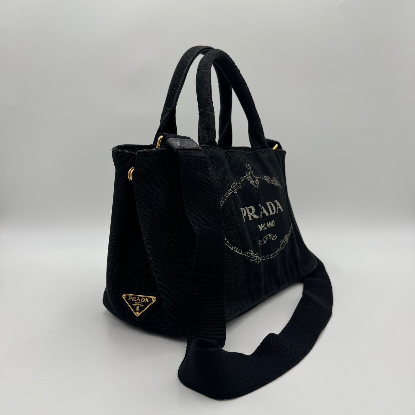 Prada Black Canvas Small Canapa GHW