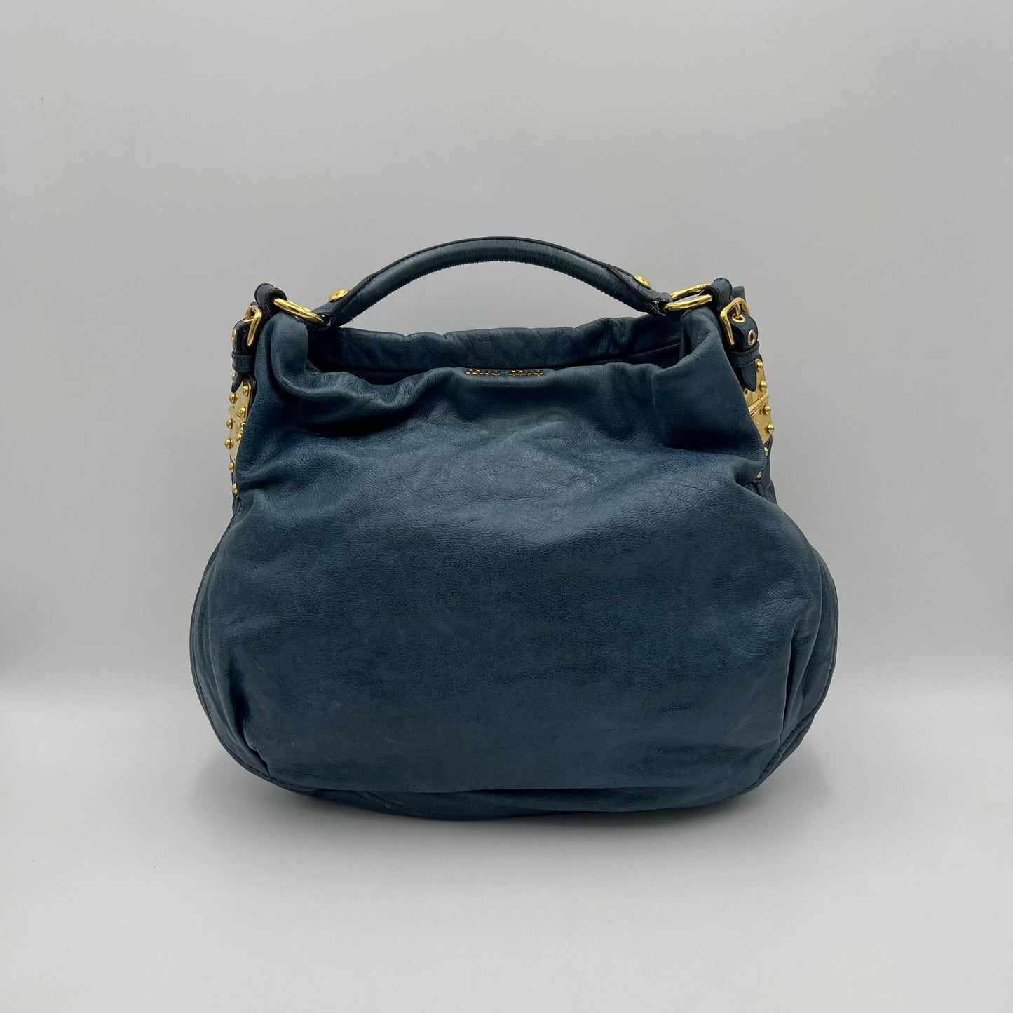 Miu Miu Blue Vitello Lux Hobo Bag GHW