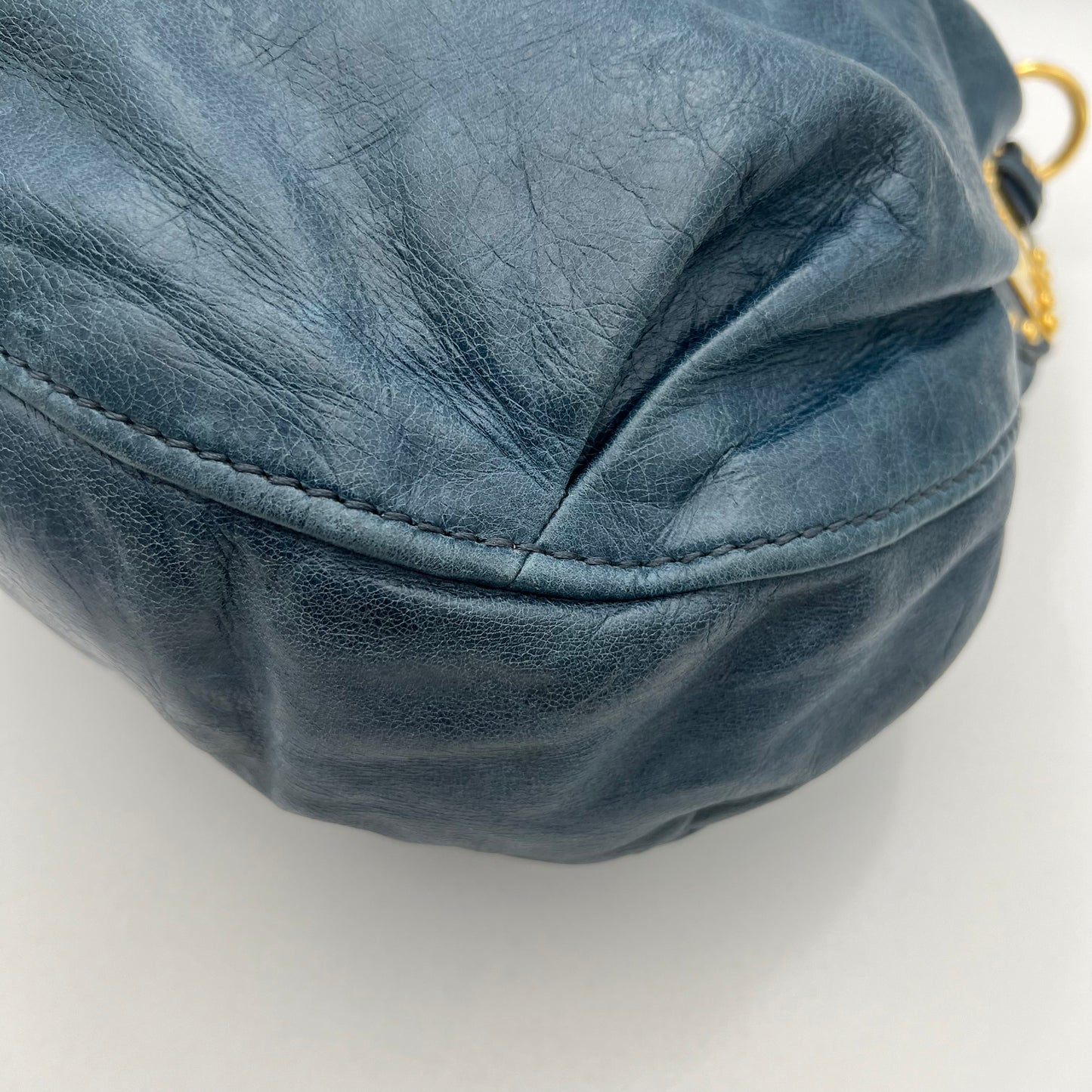 Miu Miu Blue Vitello Lux Hobo Bag GHW