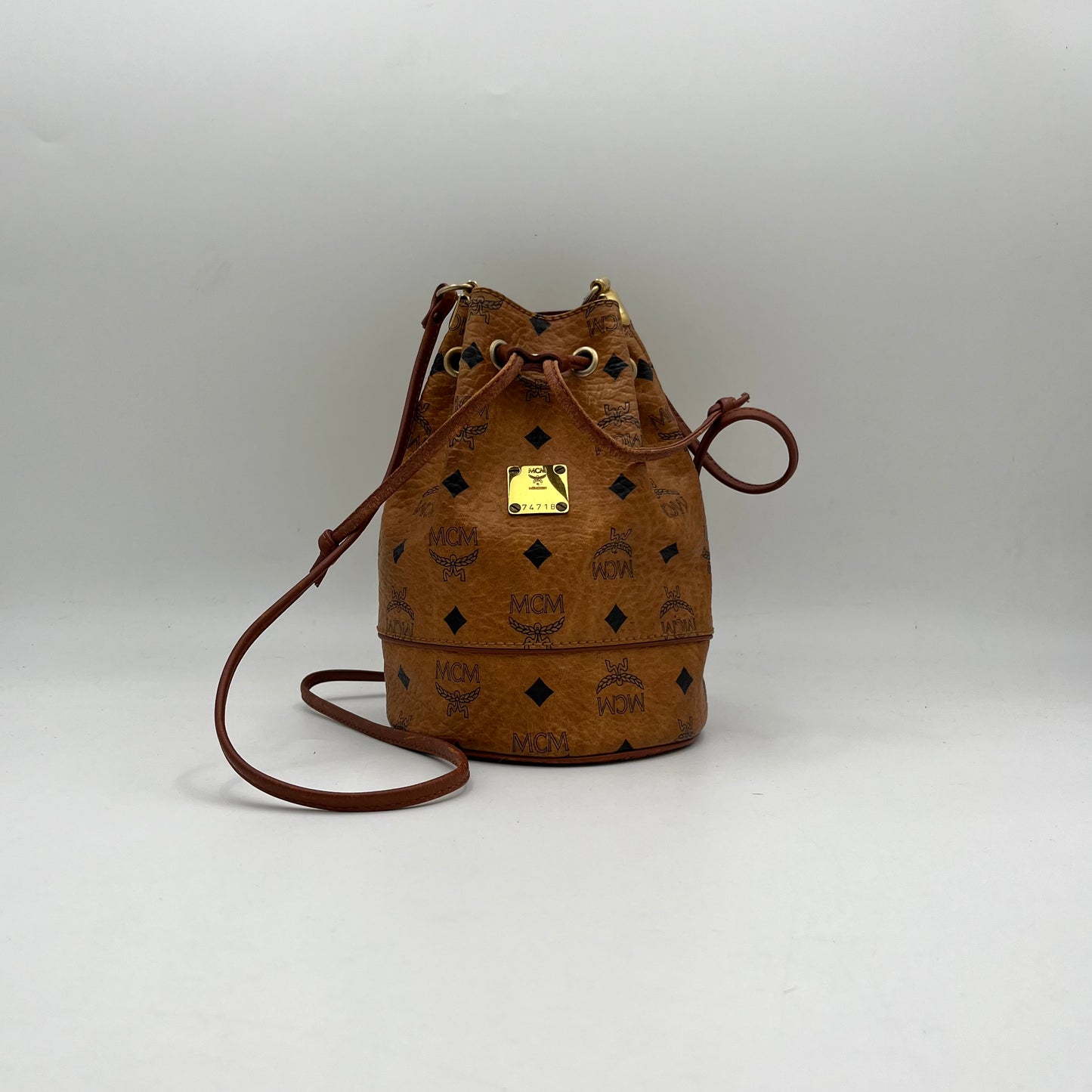 MCM Cognac Mini Bucket Crossbody