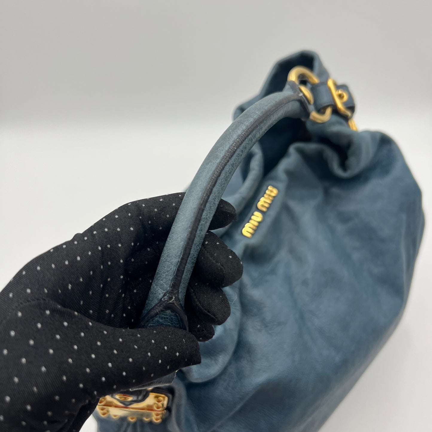 Miu Miu Blue Vitello Lux Hobo Bag GHW