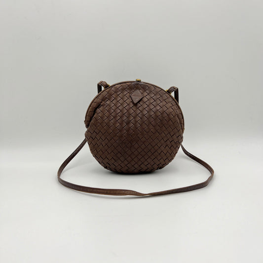 Bottega Veneta Brown Intrecciato Round Crossbody