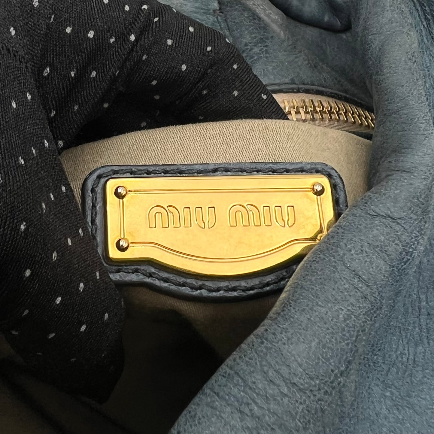 Miu Miu Blue Vitello Lux Hobo Bag GHW