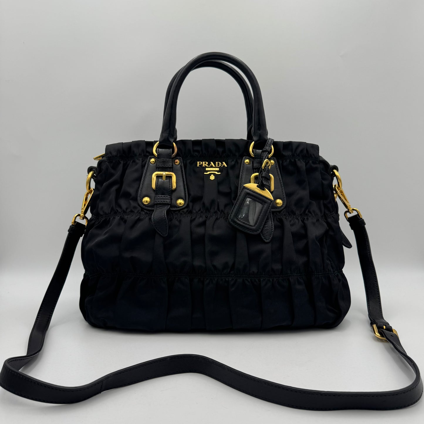 Prada Black Tessuto and Leather Gaufre Handbag GHW