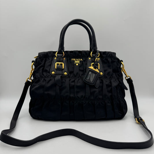 Prada Black Tessuto and Leather Gaufre Handbag GHW