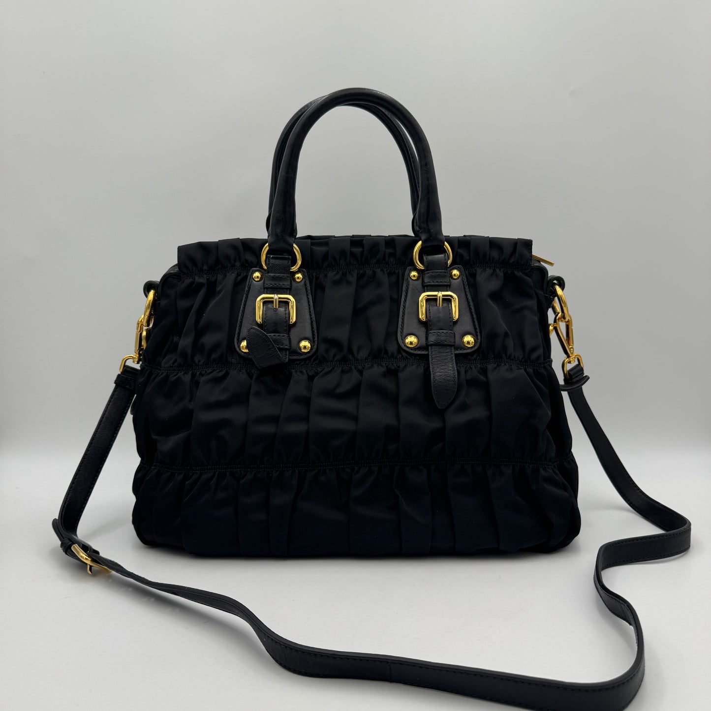Prada Black Tessuto and Leather Gaufre Handbag GHW