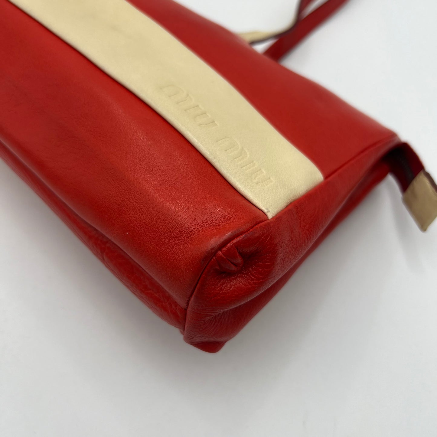 Miu Miu Red Leather Cream Striped East West Shoulder Bag