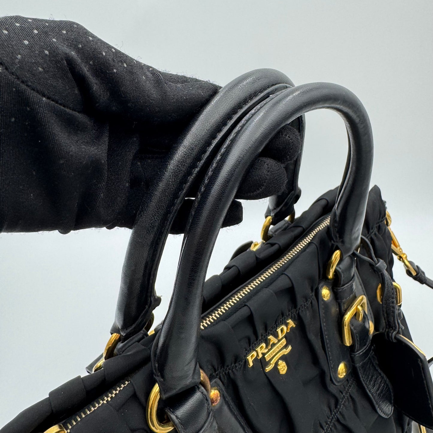 Prada Black Tessuto and Leather Gaufre Handbag GHW