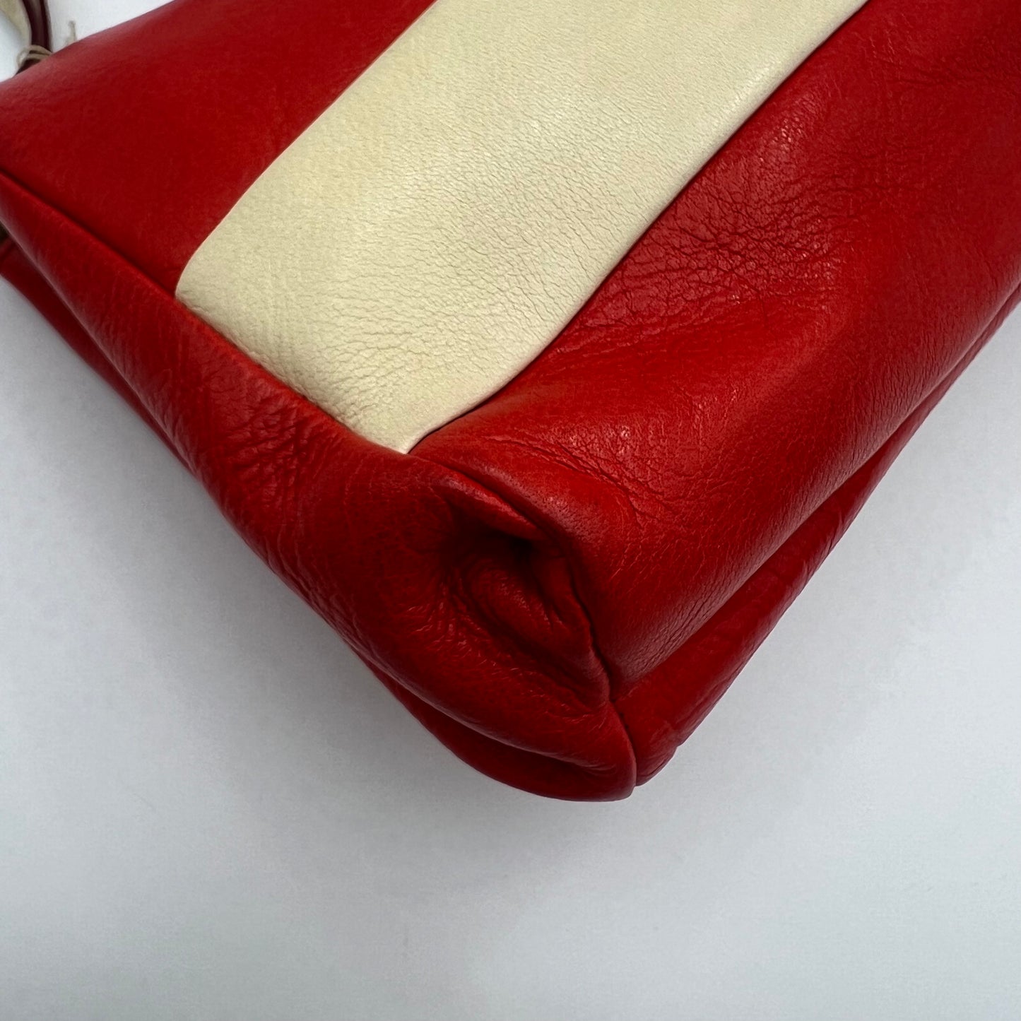 Miu Miu Red Leather Cream Striped East West Shoulder Bag