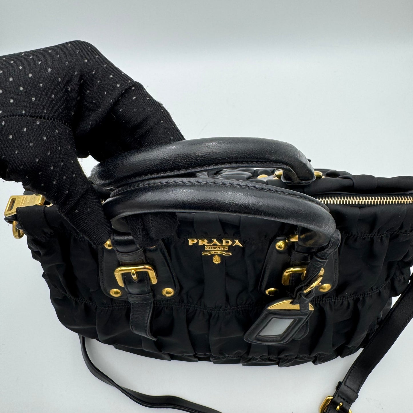Prada Black Tessuto and Leather Gaufre Handbag GHW
