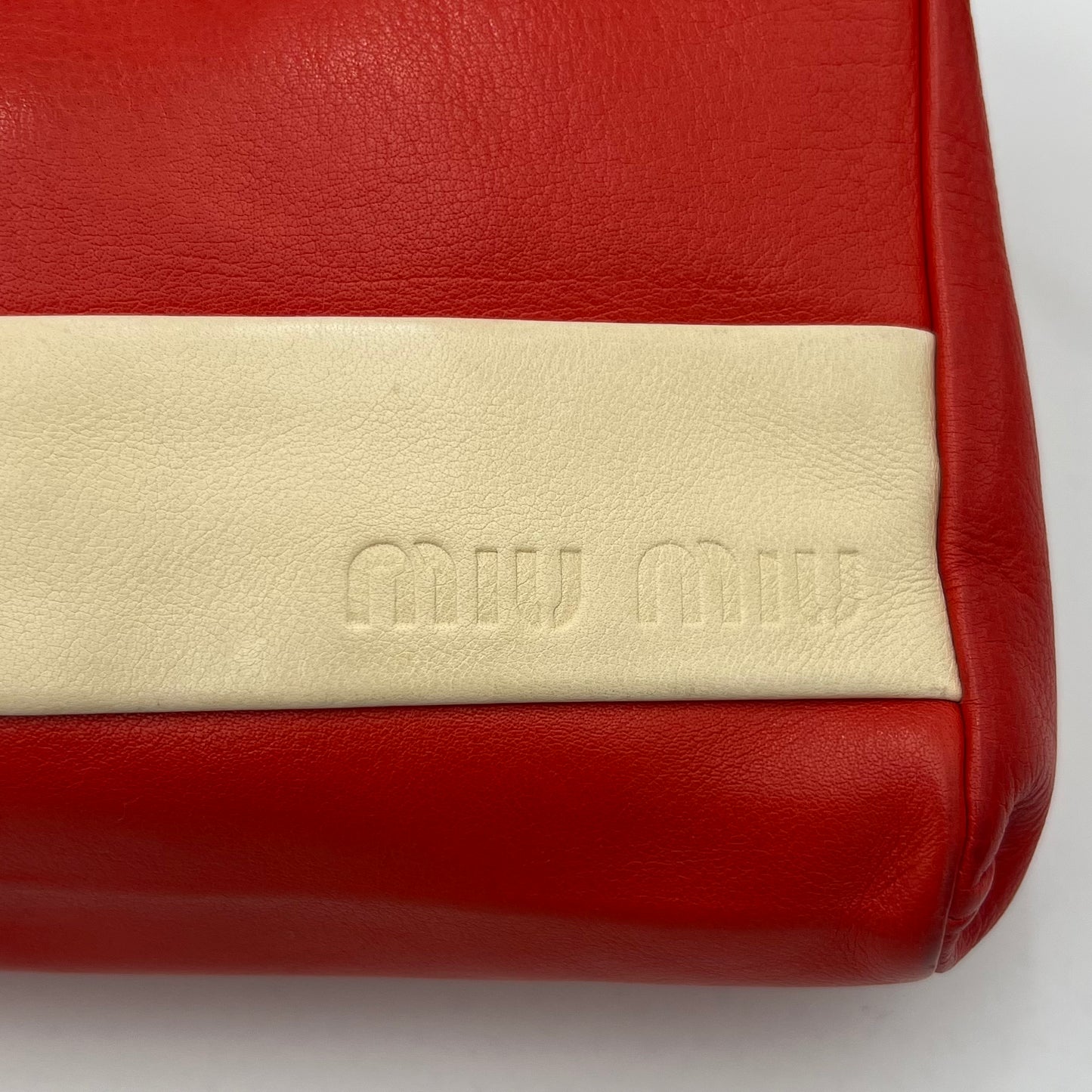 Miu Miu Red Leather Cream Striped East West Shoulder Bag