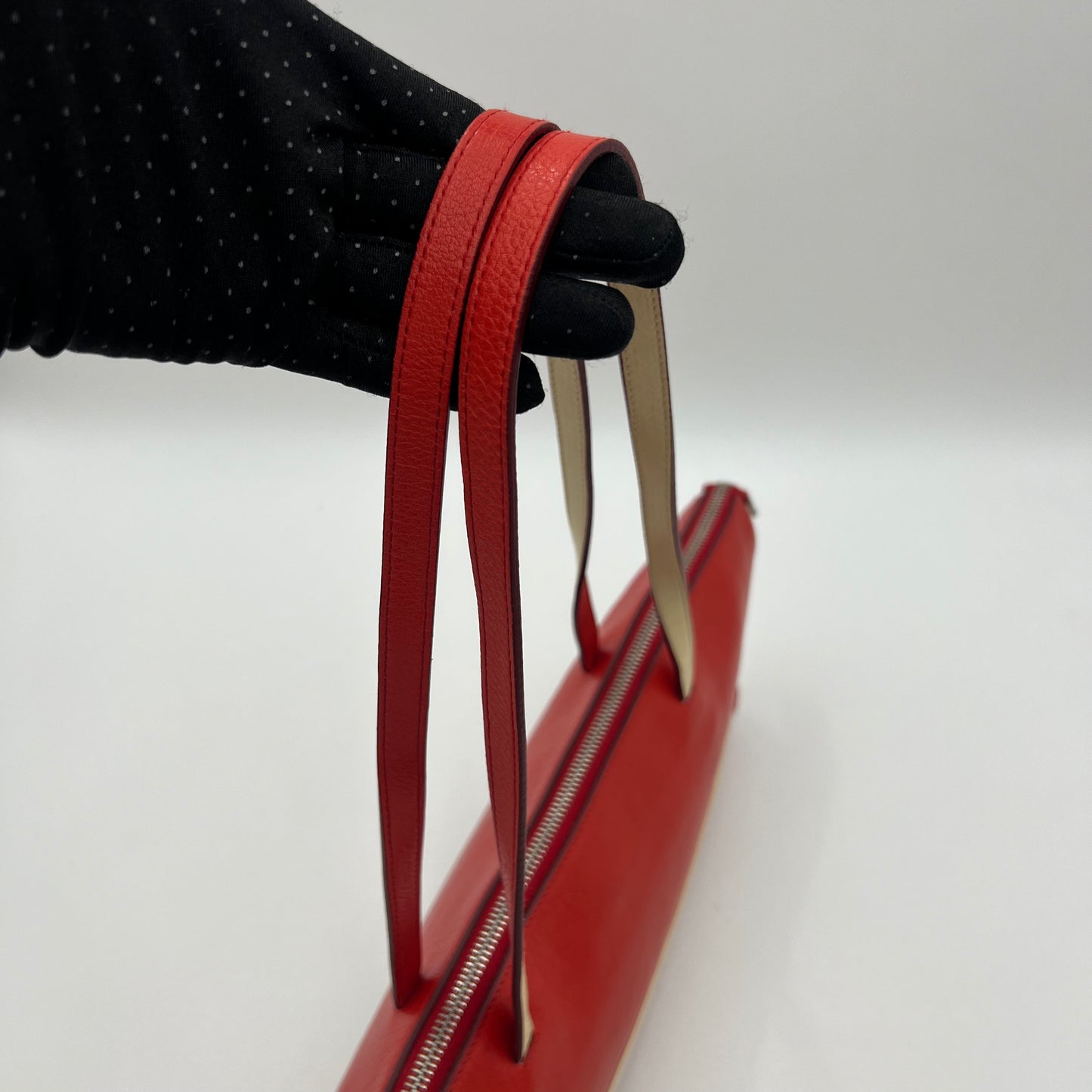 Miu Miu Red Leather Cream Striped East West Shoulder Bag