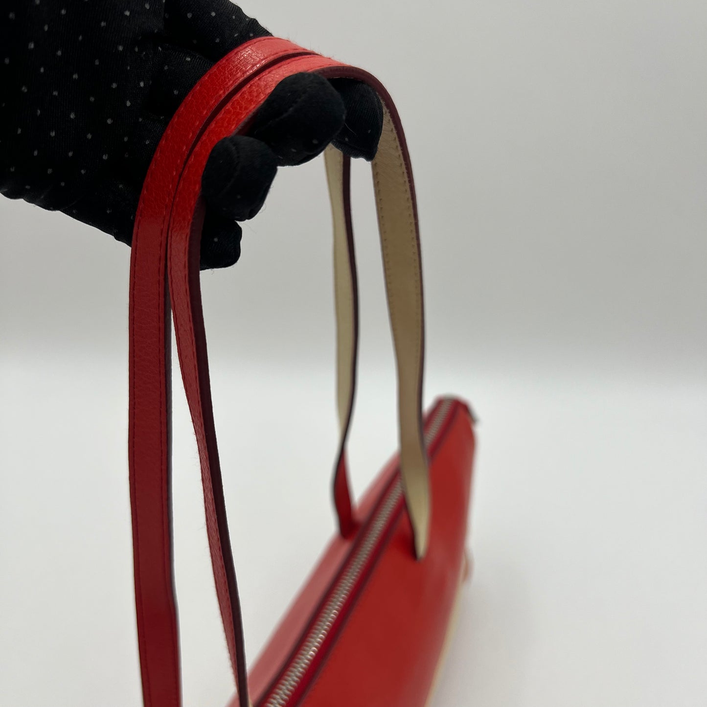 Miu Miu Red Leather Cream Striped East West Shoulder Bag