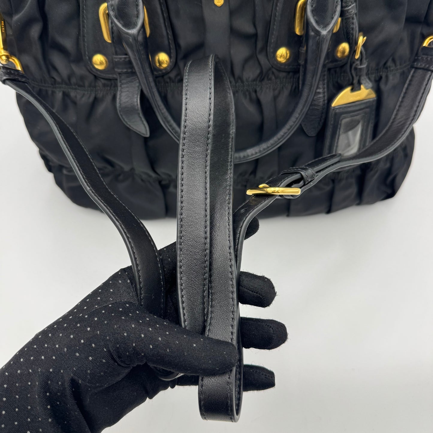 Prada Black Tessuto and Leather Gaufre Handbag GHW