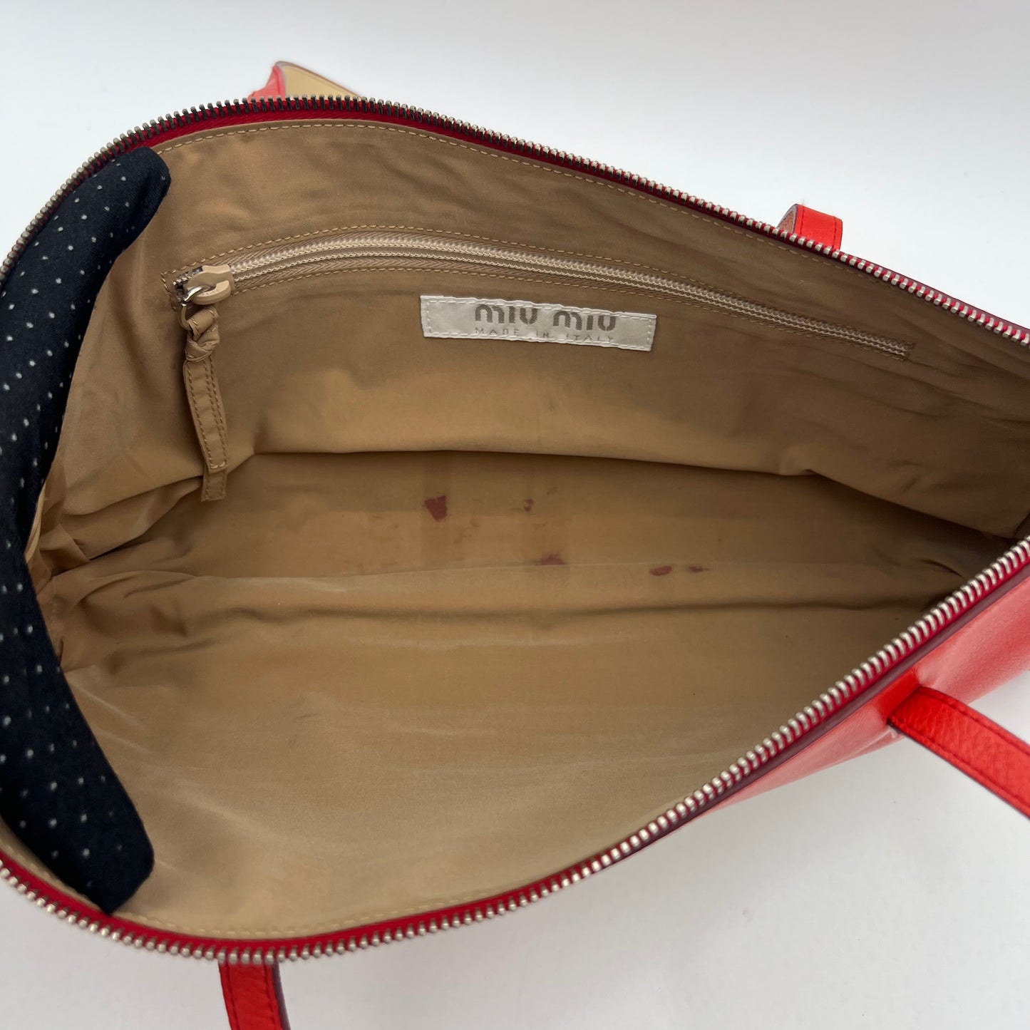 Miu Miu Red Leather Cream Striped East West Shoulder Bag