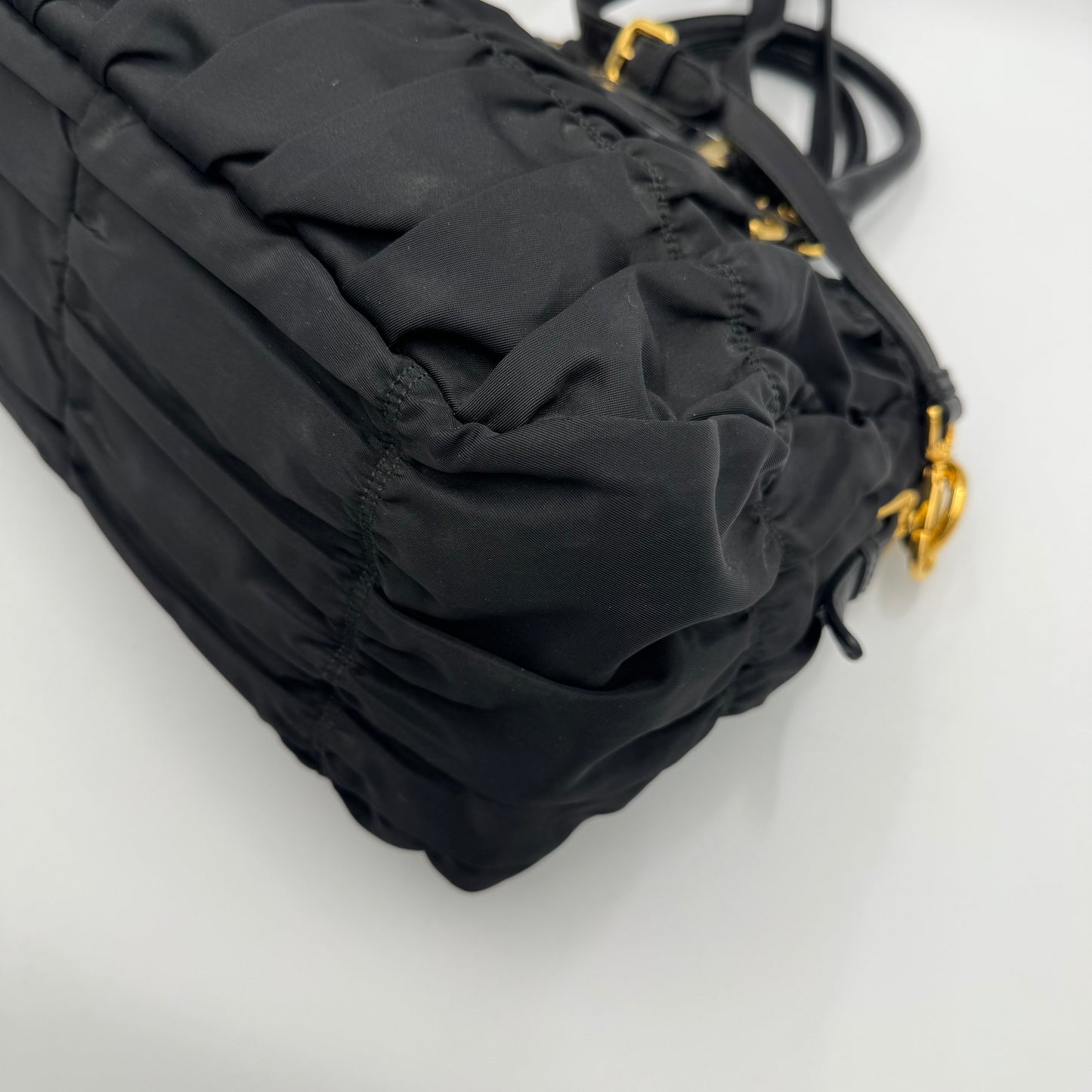 Prada Black Tessuto and Leather Gaufre Handbag GHW