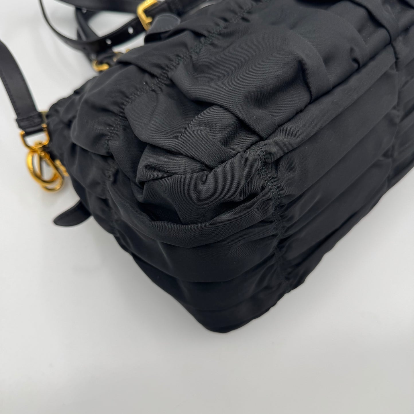 Prada Black Tessuto and Leather Gaufre Handbag GHW