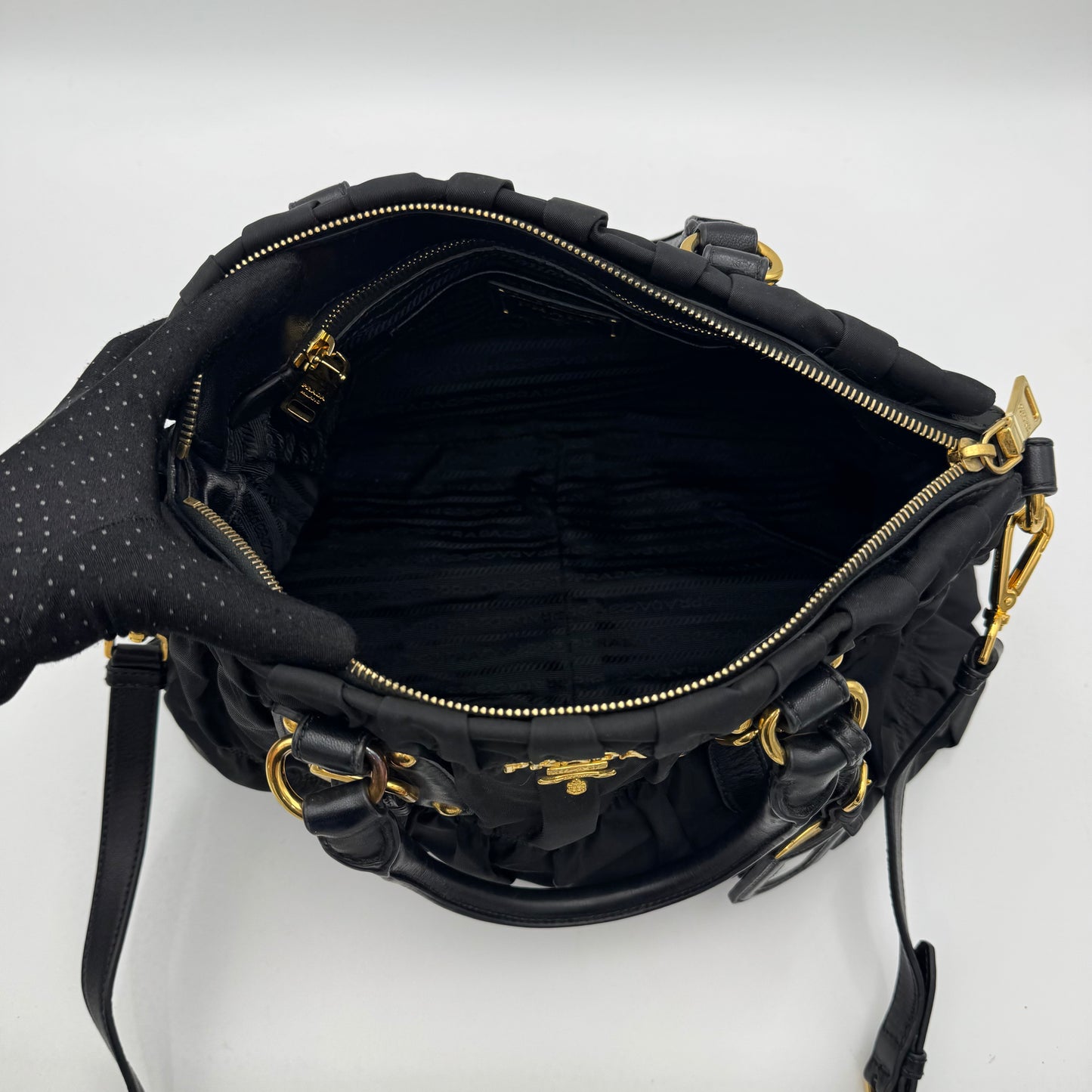 Prada Black Tessuto and Leather Gaufre Handbag GHW