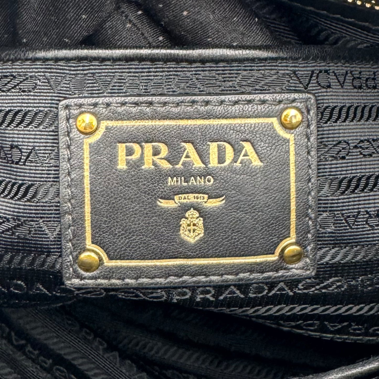 Prada Black Tessuto and Leather Gaufre Handbag GHW