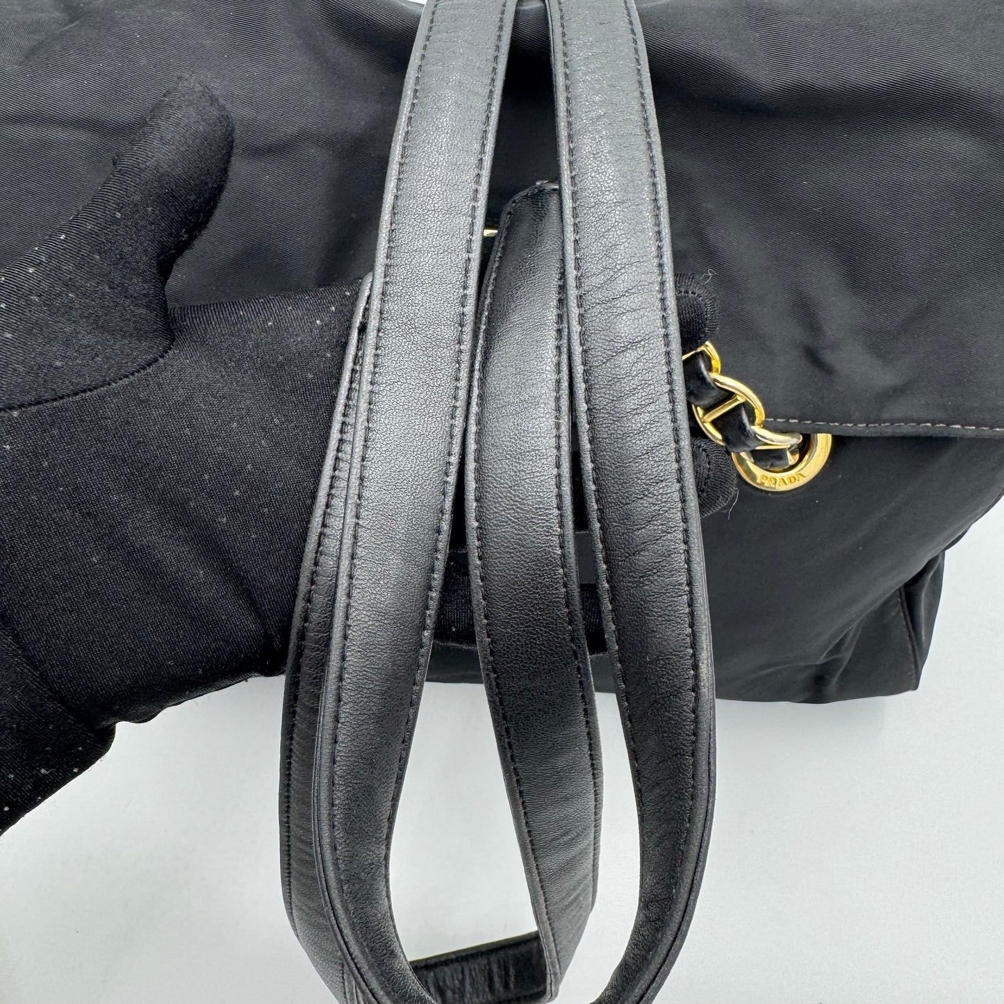 Prada Black Nylon and Leather Large Logo Medium Flap Chain Bag GHW