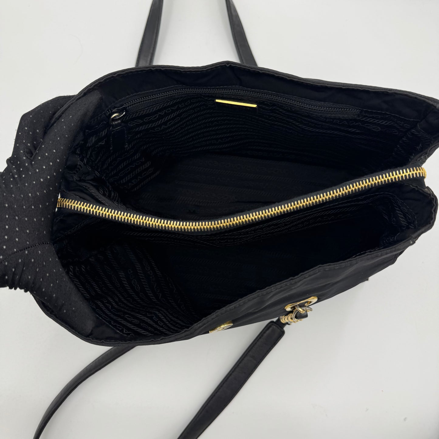 Prada Black Nylon and Leather Large Logo Medium Flap Chain Bag GHW