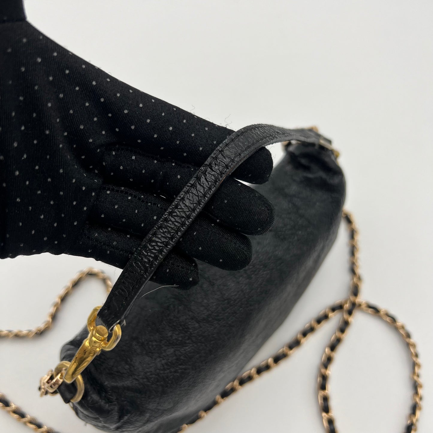 Miu Miu Black Tessuto Vernis Leather Pochette Handbag