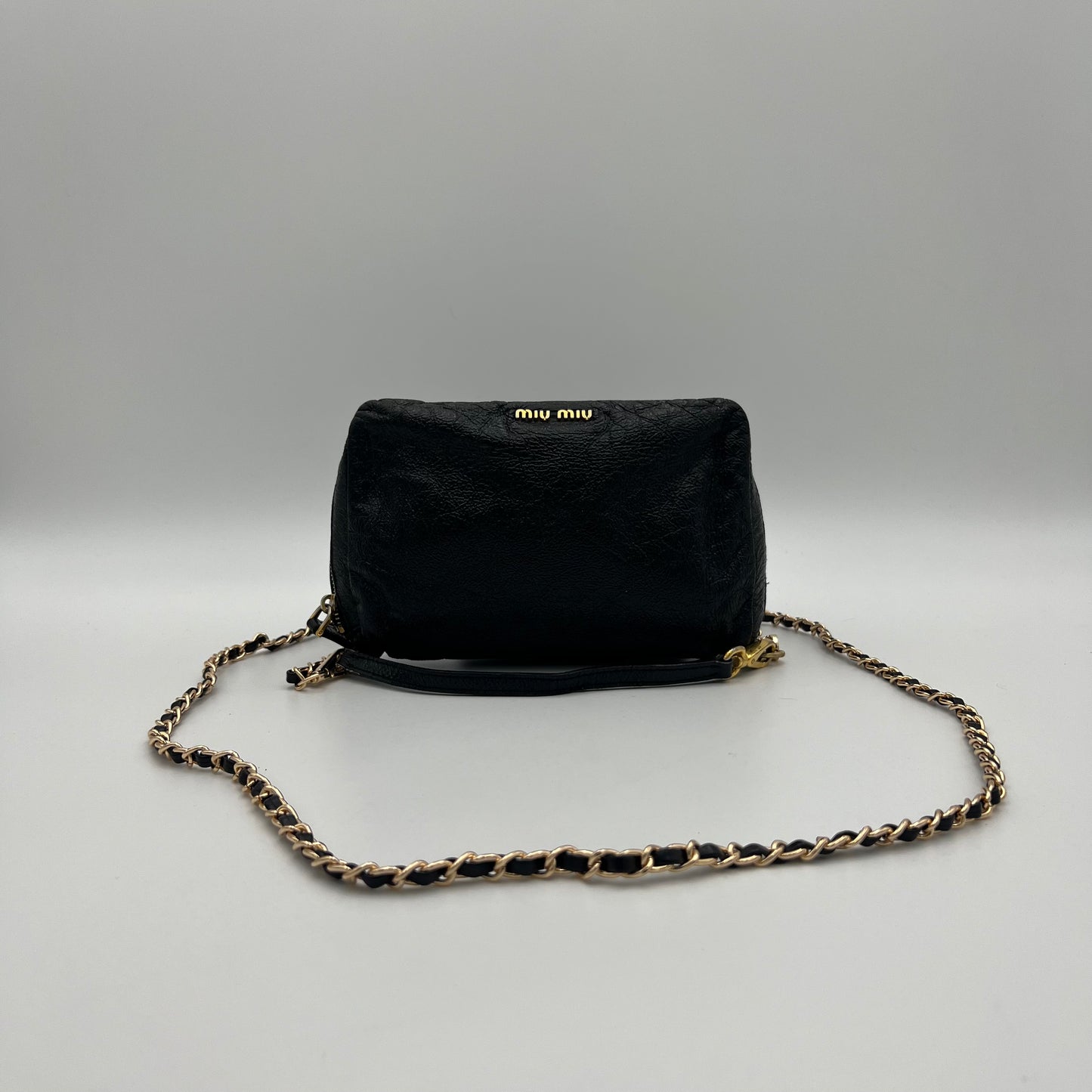 Miu Miu Black Tessuto Vernis Leather Pochette Handbag