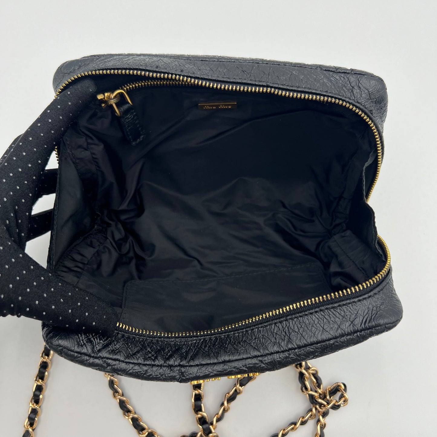 Miu Miu Black Tessuto Vernis Leather Pochette Handbag
