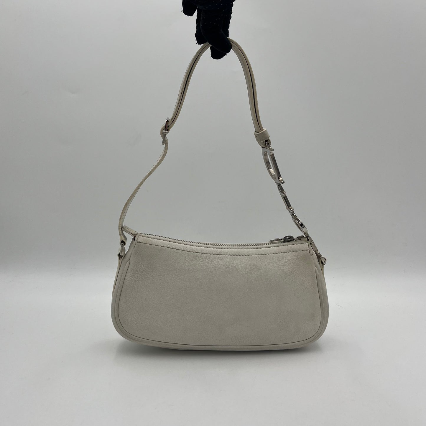 Christian Dior White Leather Spellout Charm Pochette