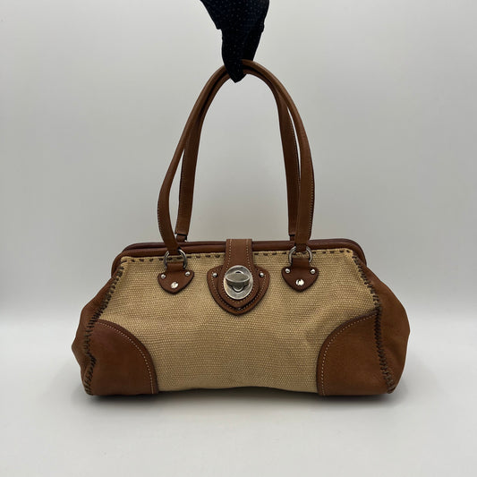 Miu Miu 2000 Archive Canvas and Brown Leather Turn Lock Handbag