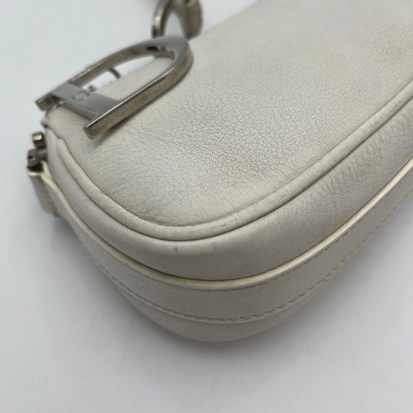 Christian Dior White Leather Spellout Charm Pochette
